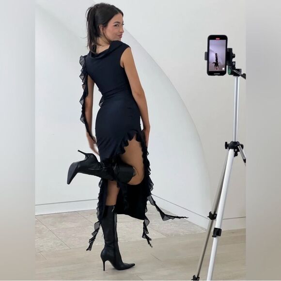 Fanci Club The Assassin Midi Black Off-Shoulder Size S - Picture 9 of 15